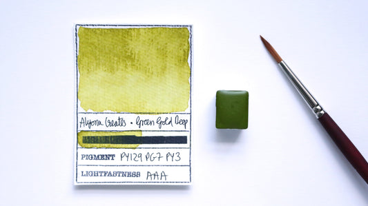 Handmade Watercolour, Half Pan, Green Gold Deep